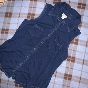 Mossimo Sleeveless Blue Button Up Faux Denim M